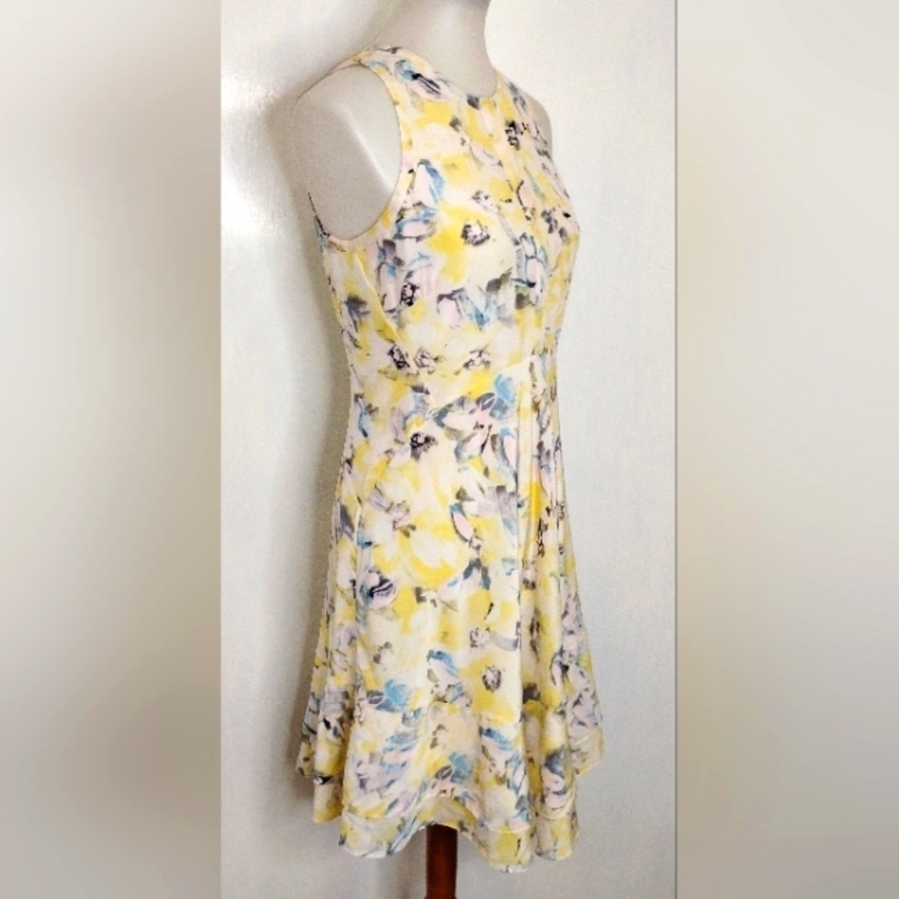 REBECCA TAYLOR ABSTRACT FLORAL SILK DRESS